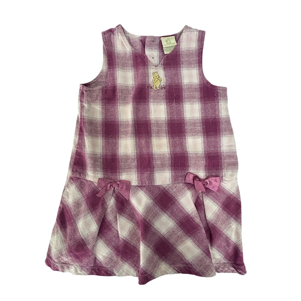 VTG Classic Winnie the‎ Pooh Plaid Jumper Dress 4T Purple Cottagecore Coquette